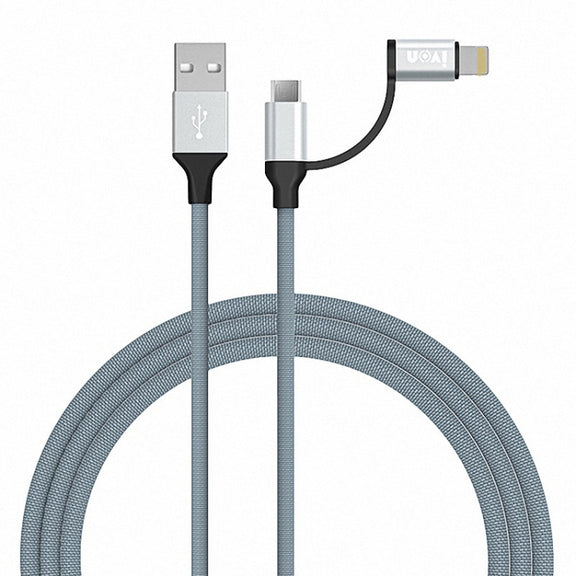 IVON CA51 2.4A USB to 8 Pin + Micro USB 2 in 1 Charging Sync Data Cable, Length: 1m(Silver)