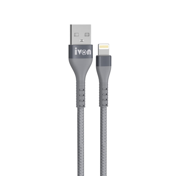 IVON CA92 2.4A Max USB to 8 Pin Rubber Fast Charging Data Cable, Length: 1.5m (Grey)