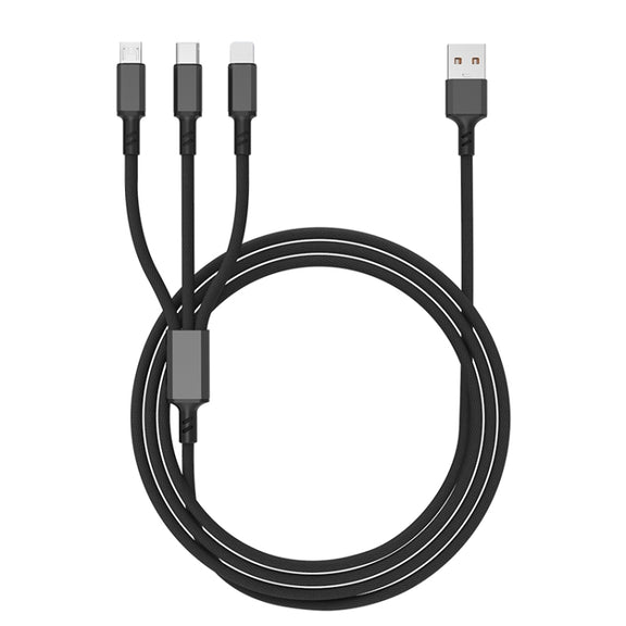 Braided 3A 3 in 1 USB to Type-C / 8 Pin / Micro USB Fast Charging Cable, Cable Length: 1.2m(Black)