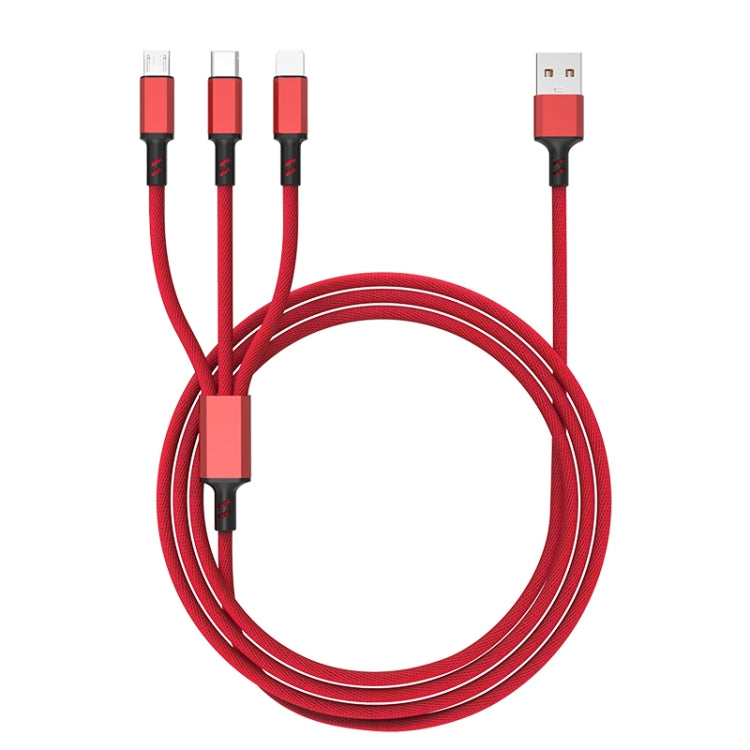 Braided 3A 3 in 1 USB to Type-C / 8 Pin / Micro USB Fast Charging Cable, Cable Length: 1.2m(Red)