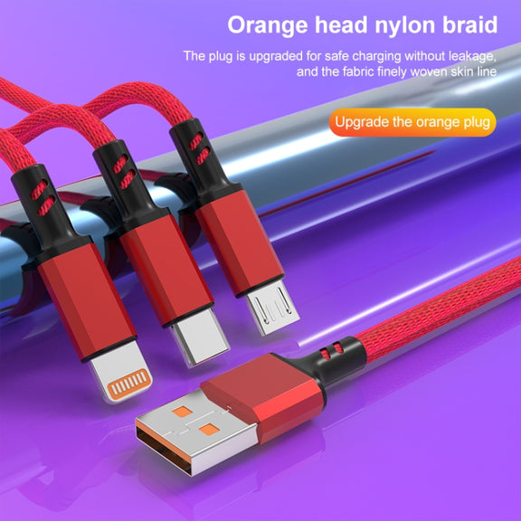 Braided 3A 3 in 1 USB to Type-C / 8 Pin / Micro USB Fast Charging Cable, Cable Length: 1.2m(Blue)
