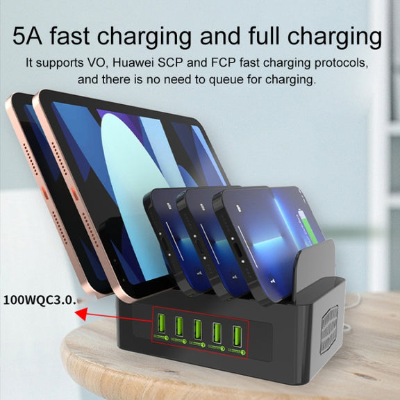 YFY-A52 100W 2.4A 7 x USB Ports Smart Charging Station with Phone & Tablet Stand
