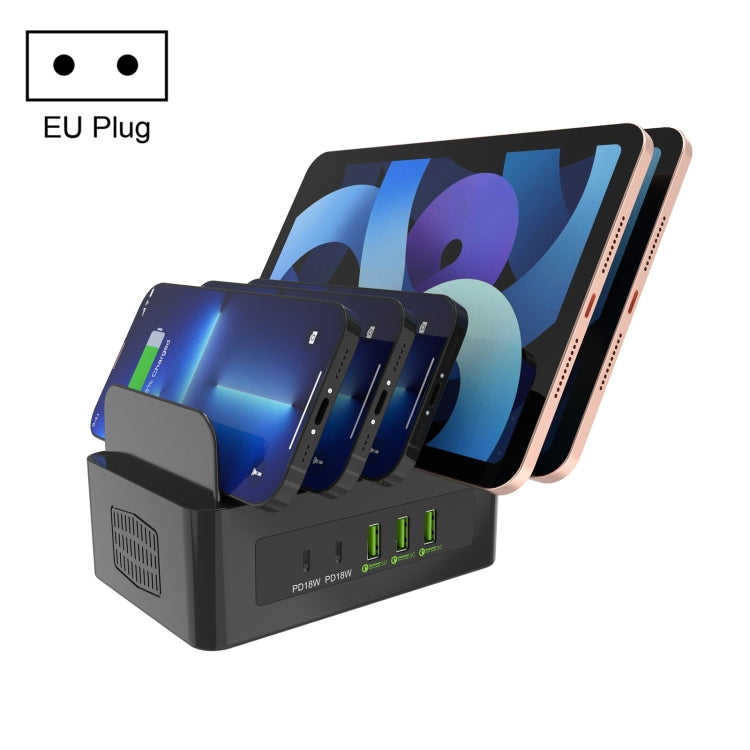 YFY-A54 100W USB + Type-C 5-Ports Smart Charging Station with Phone & Tablet Stand, EU Plug