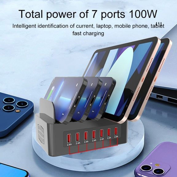 YFY-A54 100W USB + Type-C 5-Ports Smart Charging Station with Phone & Tablet Stand, EU Plug