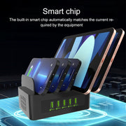 YFY-A54 100W USB + Type-C 5-Ports Smart Charging Station with Phone & Tablet Stand, EU Plug
