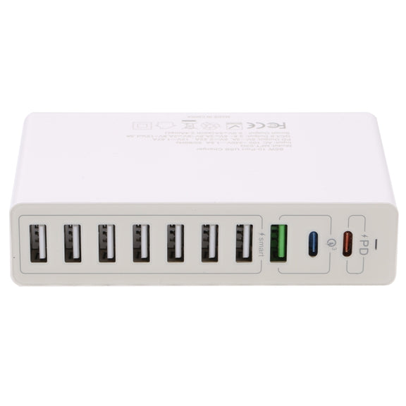 MFT-03Q 10 in 1 65W QC3.0 USB Smart Fast Charger, EU Plug(White)