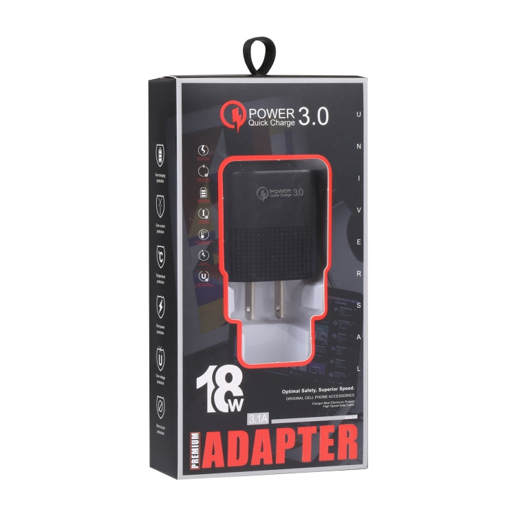 LZ-2117 18W QC3.0 3.1A USB Fast Charger, US Plug (Black)