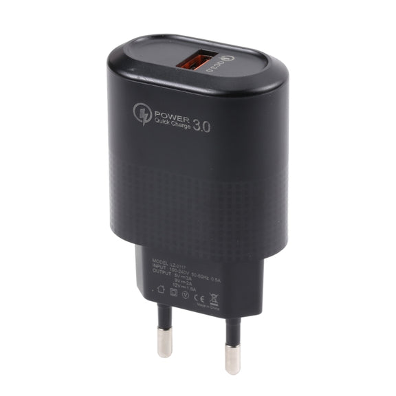 LZ-2117 18W QC3.0 3.1A USB Fast Charger, EU Plug(Black)