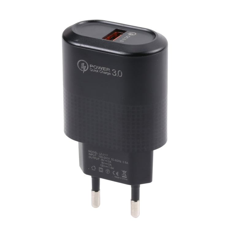 LZ-2117 18W QC3.0 3.1A USB Fast Charger, EU Plug(Black)