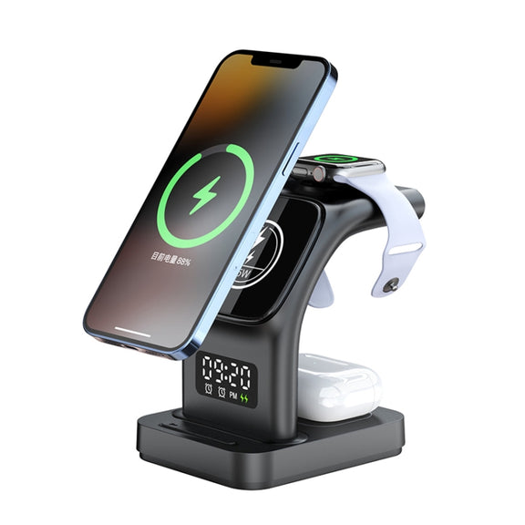 YP-HY05 15W 5 in 1 Magnetic Multifunctional Wireless Charger with Clock (Black)
