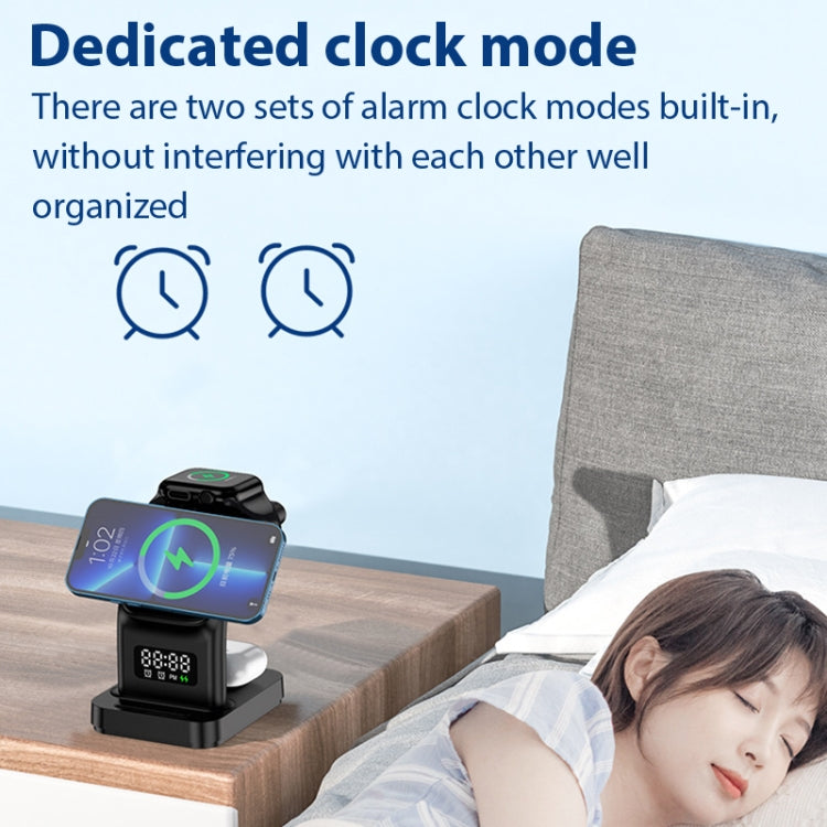YP-HY05 15W 5 in 1 Magnetic Multifunctional Wireless Charger with Clock (White)