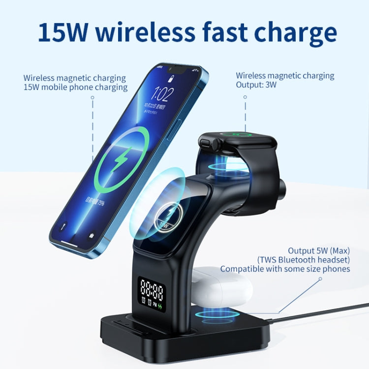 YP-HY05 15W 5 in 1 Magnetic Multifunctional Wireless Charger with Clock (White)