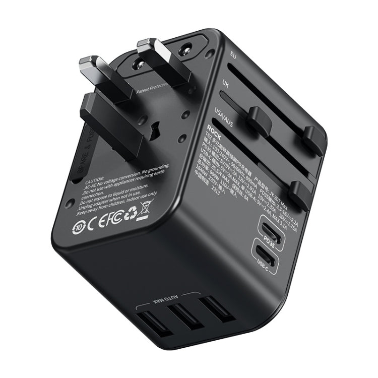 ROCK T62 35.5W Global Travel Multifunctional Plug PD Charger Power Adapter(Black)