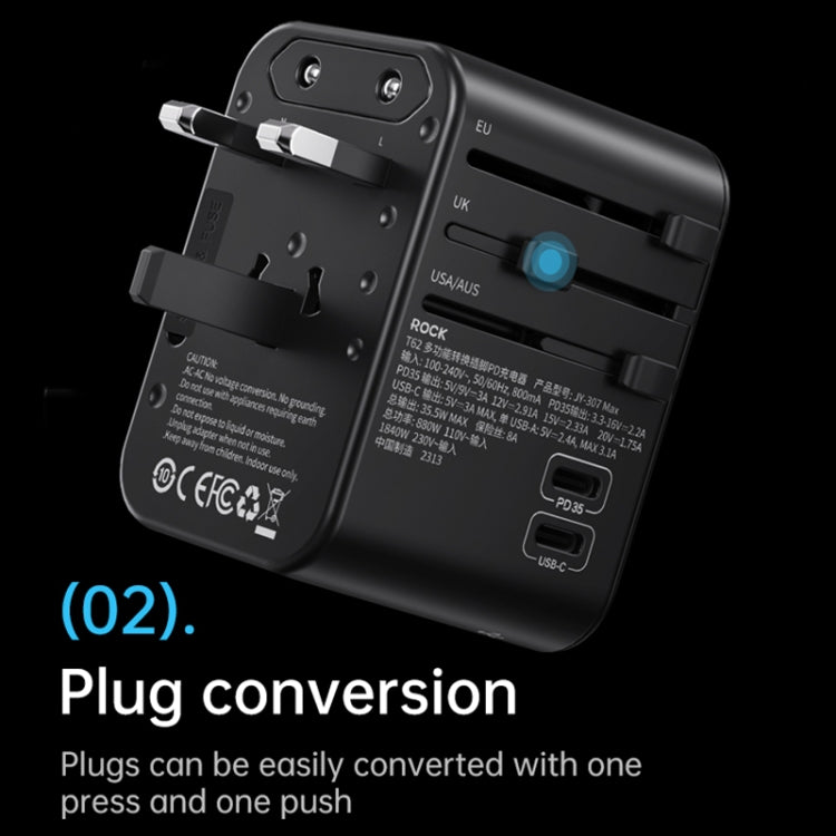 ROCK T62 35.5W Global Travel Multifunctional Plug PD Charger Power Adapter(Black)