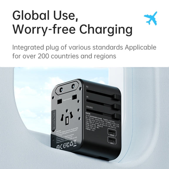 ROCK T62 35.5W Global Travel Multifunctional Plug PD Charger Power Adapter(Black)