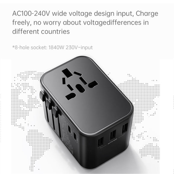 ROCK T62 35.5W Global Travel Multifunctional Plug PD Charger Power Adapter(Black)