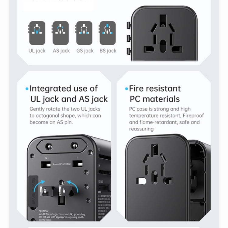 ROCK T62 35.5W Global Travel Multifunctional Plug PD Charger Power Adapter(Black)