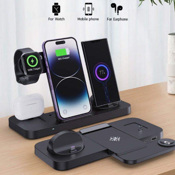 6 in 1 Multifunctional Foldable Vertical Wireless Charger (White)