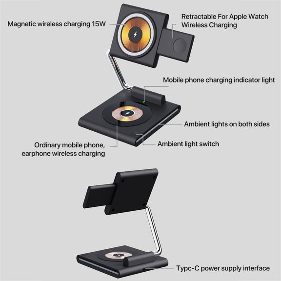 KTM8 15W 3 in 1 Portable Folding Magnetic Wireless Charger (White)