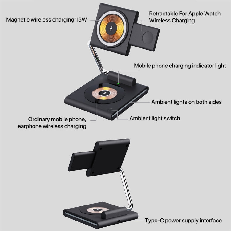 KTM8 15W 3 in 1 Portable Folding Magnetic Wireless Charger (White)