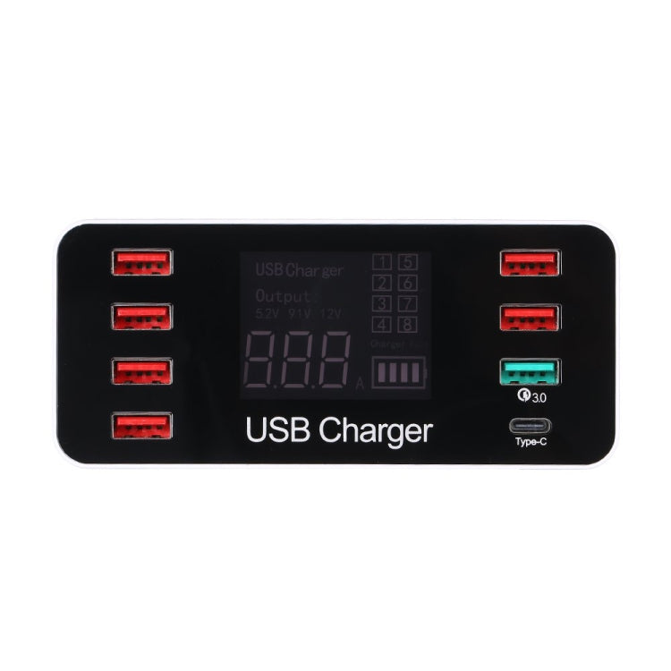 A9 Plus (Global Version) Multi-function AC 100V~240V 8 Ports USB Digital Display LCD Detachable Charging Station Smart Charger with Wireless Charger,Support QC3.0 (White)
