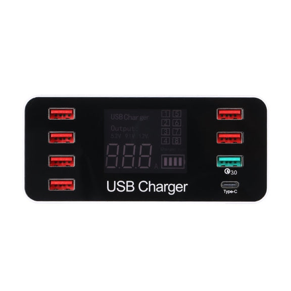 A9 Plus (Global Version) Multi-function AC 100V~240V 8 Ports USB Digital Display LCD Detachable Charging Station Smart Charger with Wireless Charger,Support QC3.0 (White)
