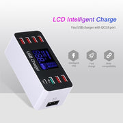 A9 Plus (Global Version) Multi-function AC 100V~240V 8 Ports USB Digital Display LCD Detachable Charging Station Smart Charger with Wireless Charger,Support QC3.0 (White)