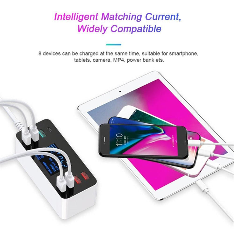 A9 Plus (Global Version) Multi-function AC 100V~240V 8 Ports USB Digital Display LCD Detachable Charging Station Smart Charger with Wireless Charger,Support QC3.0 (White)