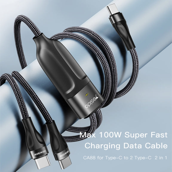 Yesido CA88 2 in 1 USB-C / Type-C to USB-C / Type-C Fast Charging Cable, Length: 1.2m