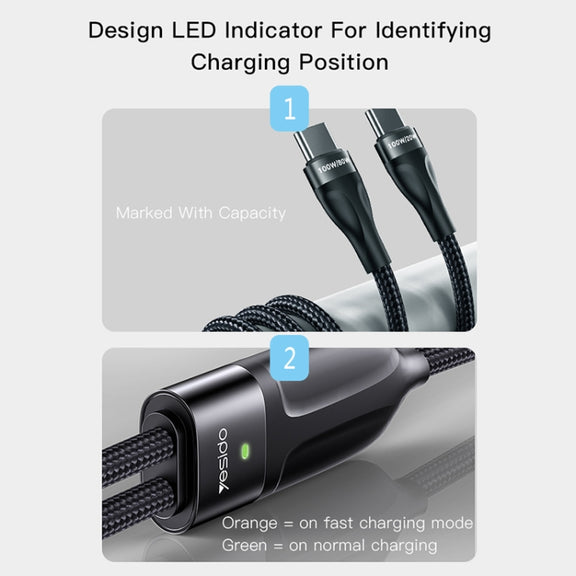 Yesido CA88 2 in 1 USB-C / Type-C to USB-C / Type-C Fast Charging Cable, Length: 1.2m