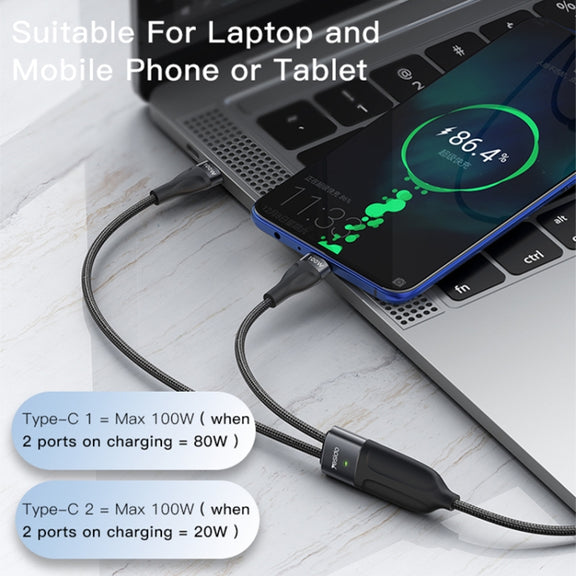 Yesido CA88 2 in 1 USB-C / Type-C to USB-C / Type-C Fast Charging Cable, Length: 1.2m