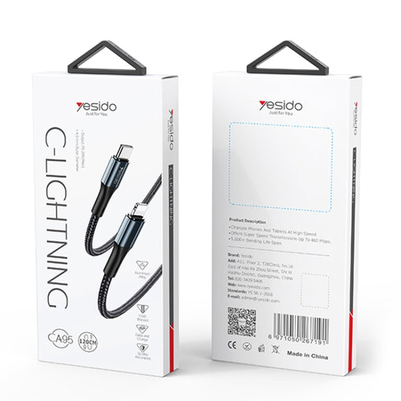 Yesido CA95 3A 20W USB-C / Type-C to 8 Pin Fast Charging Cable, Length: 1.2m
