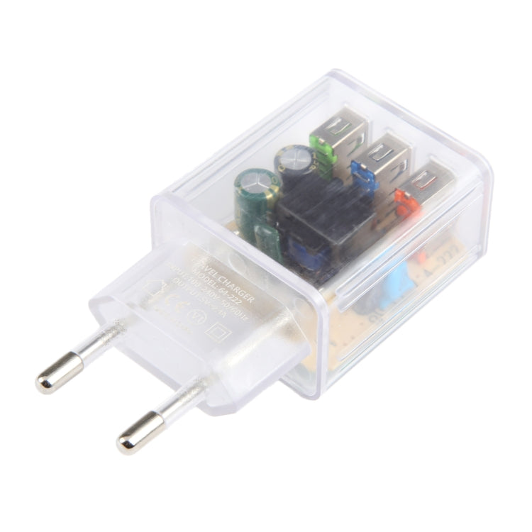 64-222 2A Three USB Transparent Charger, specification: EU Plug