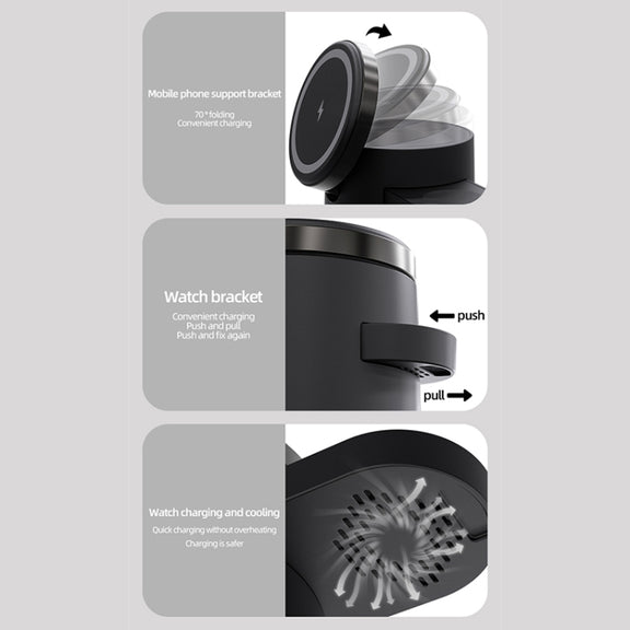C16 15W 4 in 1 Multifunctional Foldable Magnetic Wireless Charger (Black)