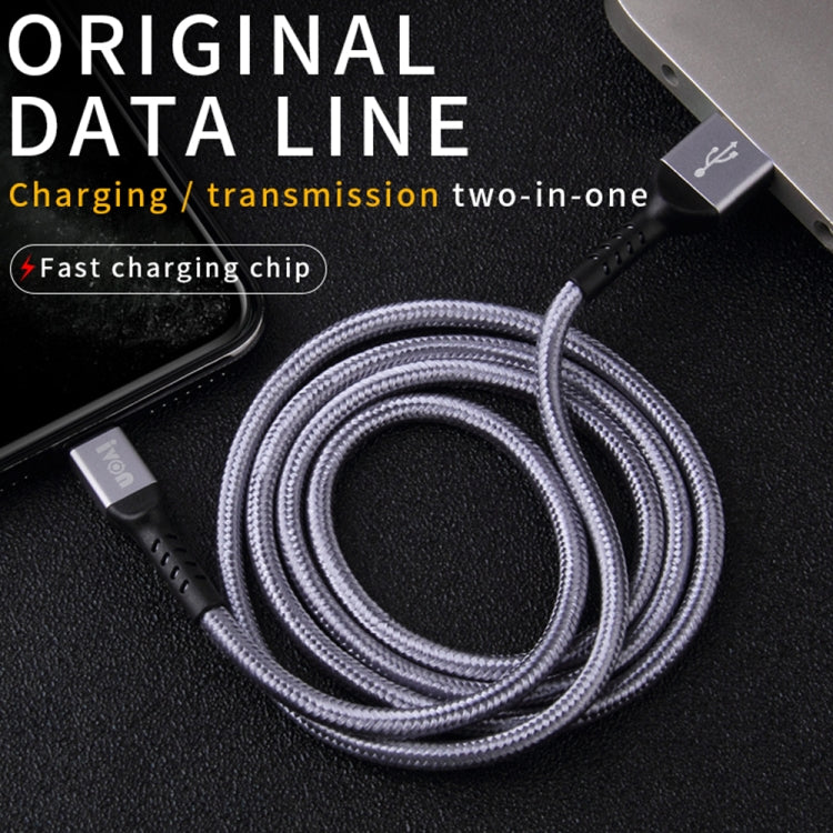 IVON CA89 2.1A USB to 8 Pin Braid Fast Charge Data Cable, Cable Length: 1m(Grey)