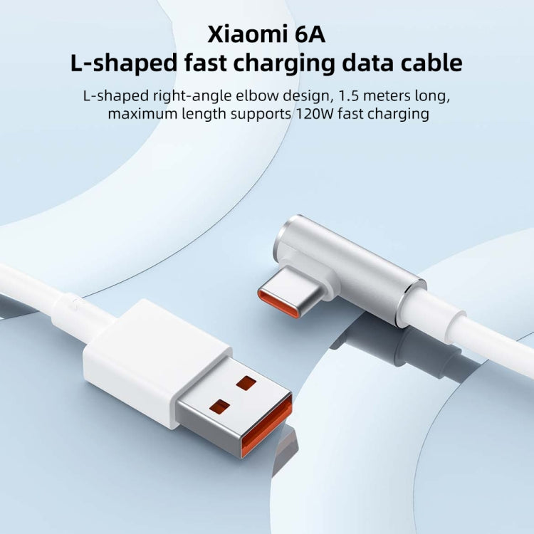 Original Xiaomi 6A USB to USB-C / Type-C 90 Degree Elbow Fast Charging Data Cable, Length: 1.5m