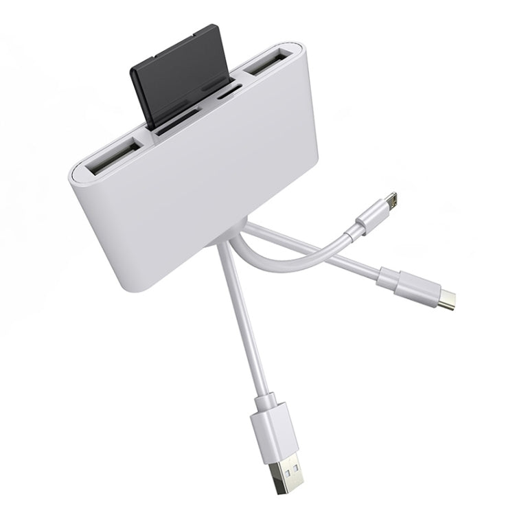 NK-1032 Pro 5 in 1 8 Pin + Type-C / USB-C + USB + TF Card + SD Card Multi-function Camera Reader Adapter