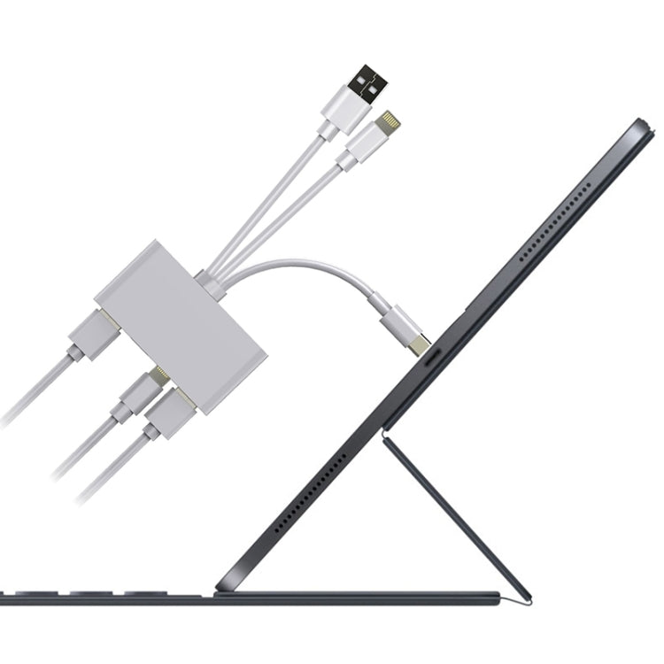 NK-1032 Pro 5 in 1 8 Pin + Type-C / USB-C + USB + TF Card + SD Card Multi-function Camera Reader Adapter