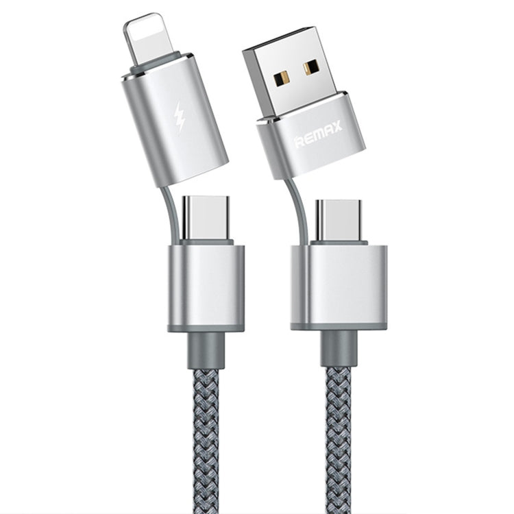 REMAX RC-020t 2.4A Aurora Series 4 in 1 8 Pin + USB +2 x Type-C Data Snyc Charging Cable, Cable Length: 1m(Silver)