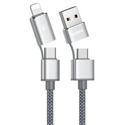 REMAX RC-020t 2.4A Aurora Series 4 in 1 8 Pin + USB +2 x Type-C Data Snyc Charging Cable, Cable Length: 1m(Silver)