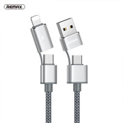 REMAX RC-020t 2.4A Aurora Series 4 in 1 8 Pin + USB +2 x Type-C Data Snyc Charging Cable, Cable Length: 1m(Silver)