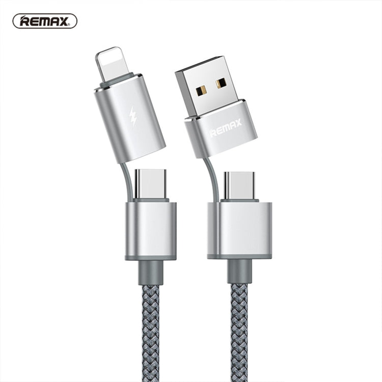 REMAX RC-020t 2.4A Aurora Series 4 in 1 8 Pin + USB +2 x Type-C Data Snyc Charging Cable, Cable Length: 1m(Silver)