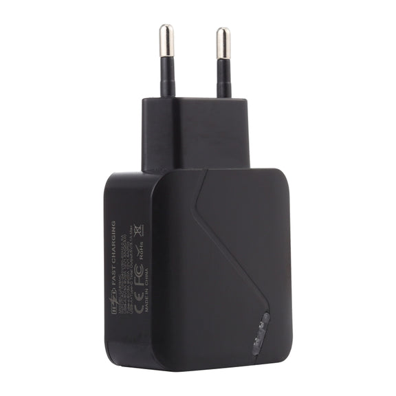 LZ-819A+C QC3.0 USB + PD 18W USB-C / Type-C Interfaces Travel Charger with Indicator Light, EU Plug (Black)