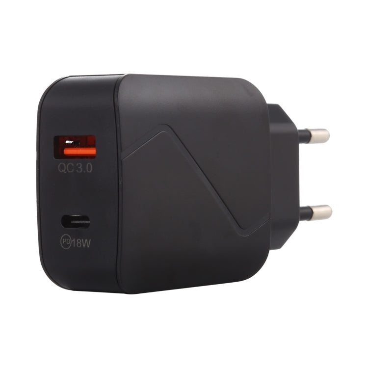 LZ-819A+C QC3.0 USB + PD 18W USB-C / Type-C Interfaces Travel Charger with Indicator Light, EU Plug (Black)