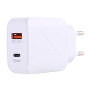 LZ-819A+C QC3.0 USB + PD 18W USB-C / Type-C Interfaces Travel Charger with Indicator Light, EU Plug (White)