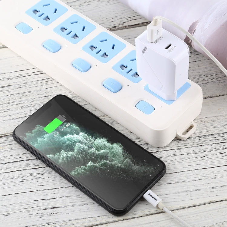 LZ-819A+C QC3.0 USB + PD 18W USB-C / Type-C Interfaces Travel Charger with Indicator Light, EU Plug (White)