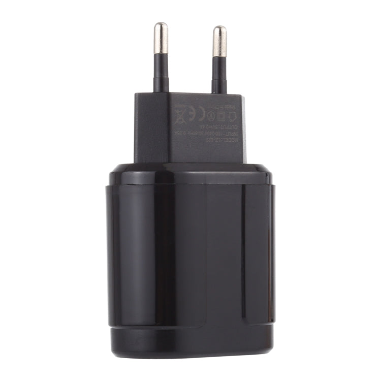 LZ-022 5V 2.4A Dual USB Ports Travel Charger, EU Plug (Black)
