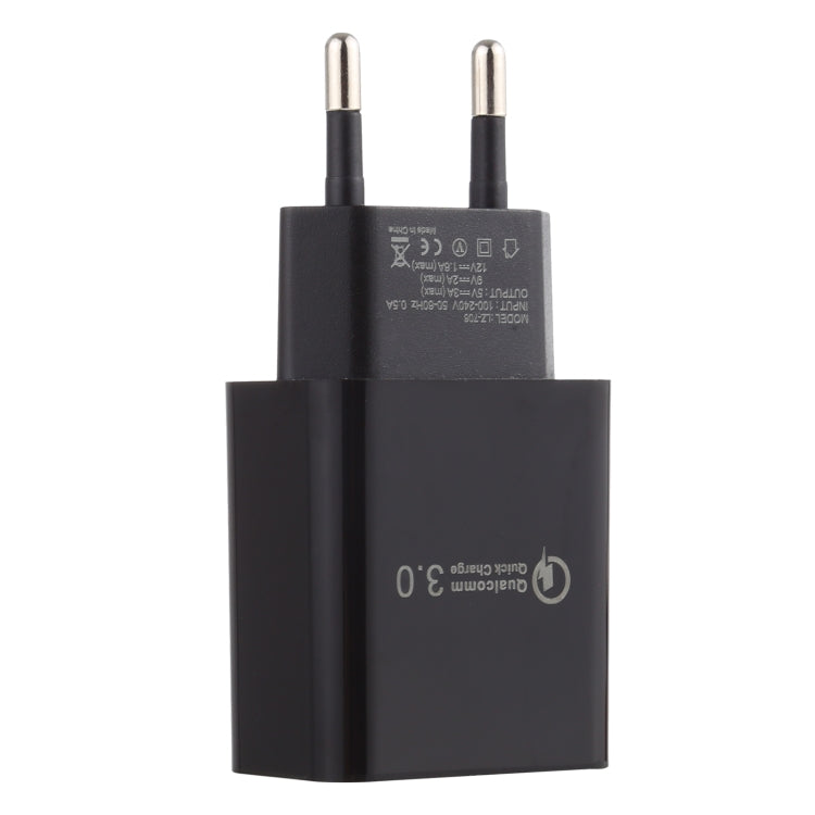 LZ-706 QC3.0 Single USB Port Travel Charger, EU Plug (Black)