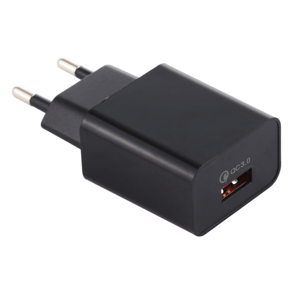 LZ-706 QC3.0 Single USB Port Travel Charger, EU Plug (Black)
