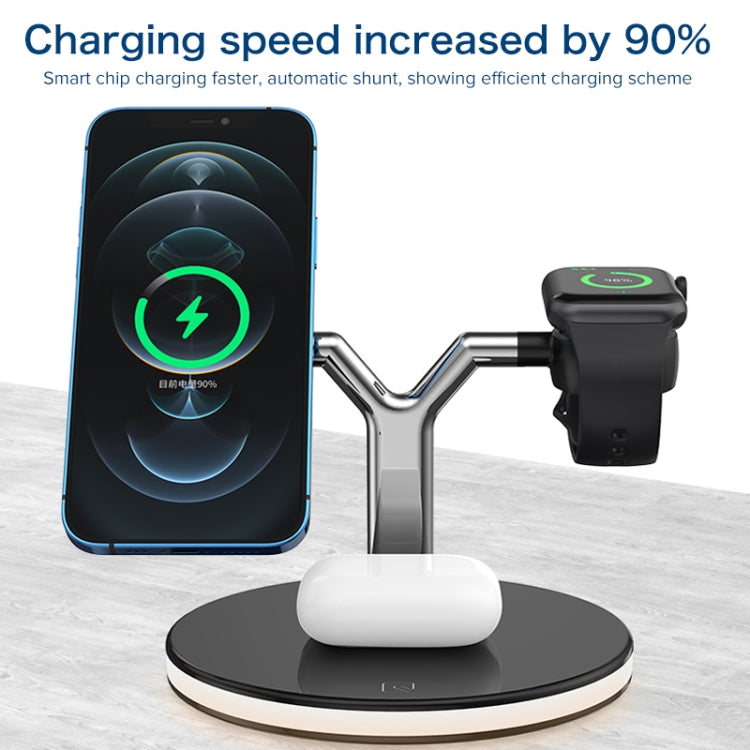 3 in 1 15W Multi-function Magnetic Wireless Charger for Mobile Phones & Apple Watches & AirPods, with Colorful LED Light(White)